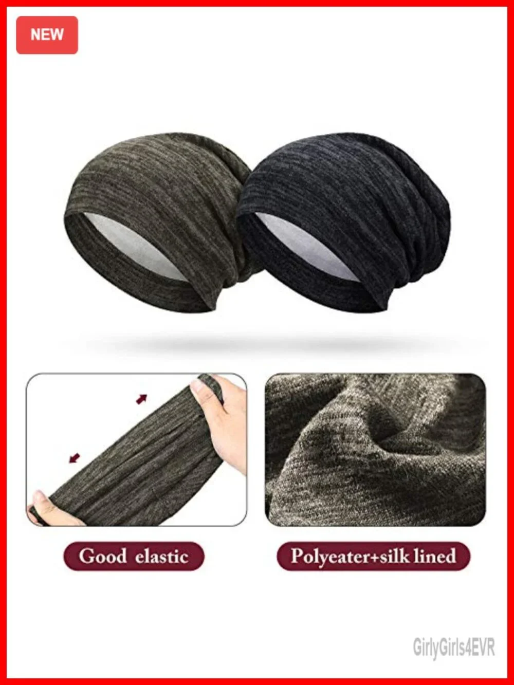 Satin Lined Slouchy Beanie Cap - Sleep Hair Cap for Women Men